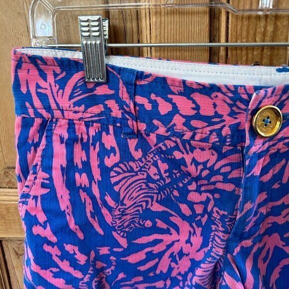 Lilly Pulitzer 0 Short Pink Blue Callahan‎ Zebra Pockets Zipper Button - Picture 2 of 12